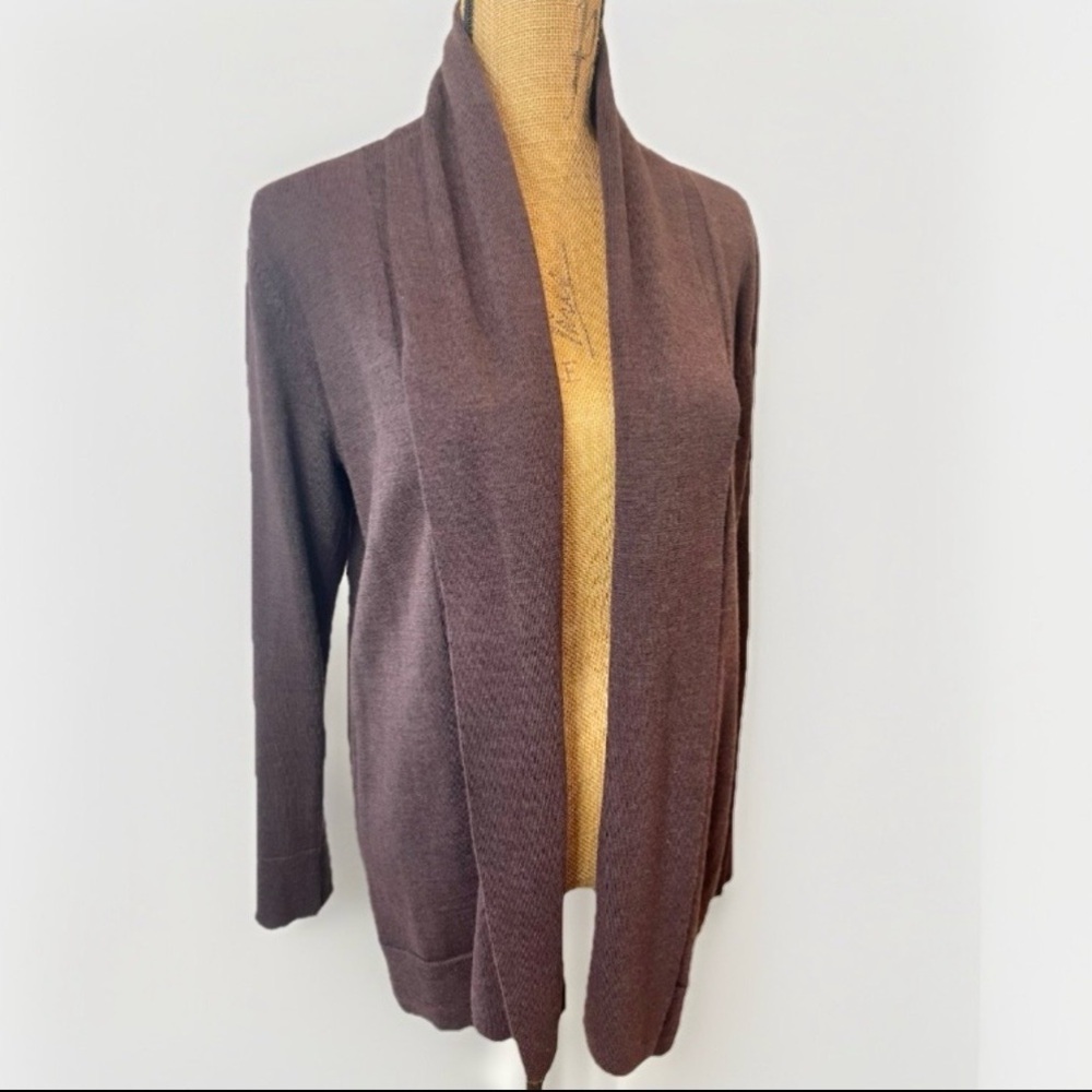Kenar Italian Merino Wool Open Front Knit Cardigan Sweater NWT Brown Size Large